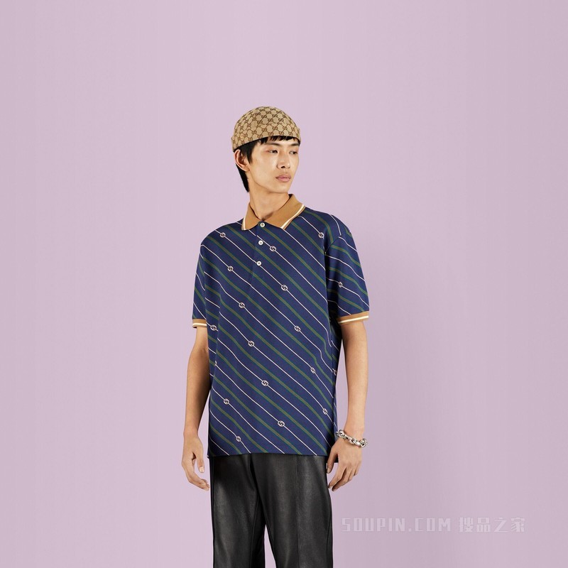 互扣式双G棉质Polo衫 蓝色和黄色