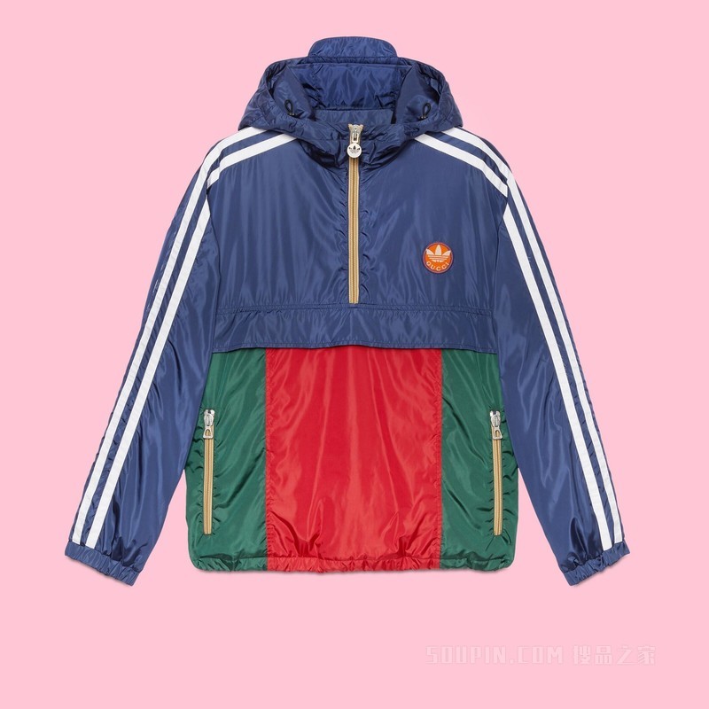 adidas x Gucci联名系列降落伞尼龙夹克 蓝色