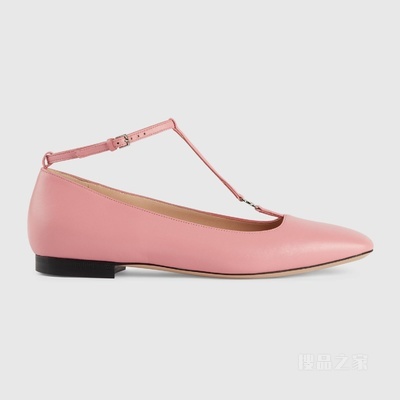 女士双G芭蕾平底鞋 粉色皮革