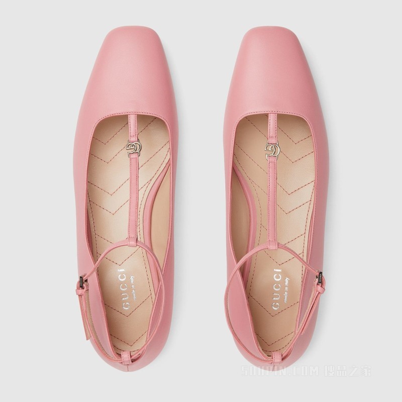女士双G芭蕾平底鞋 粉色皮革