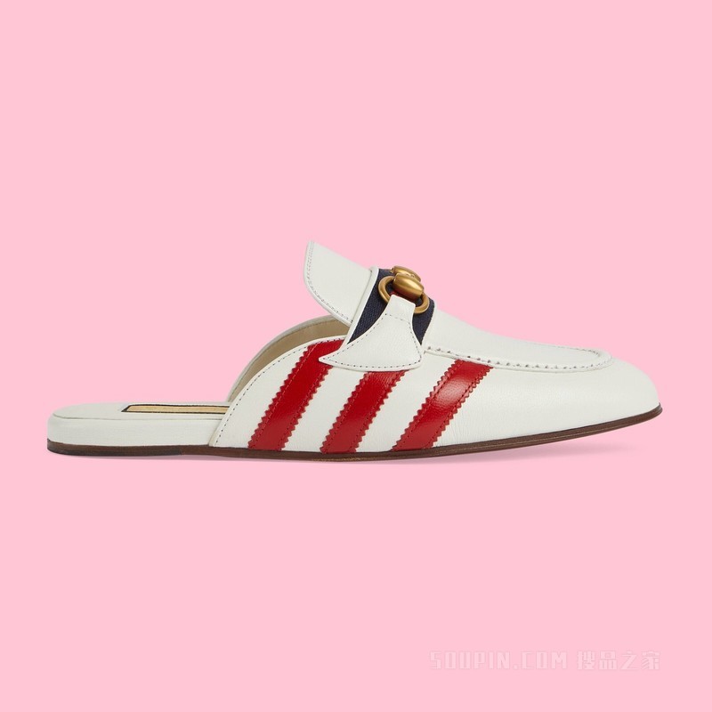 adidas x Gucci联名系列女士马衔扣拖鞋 白色皮革