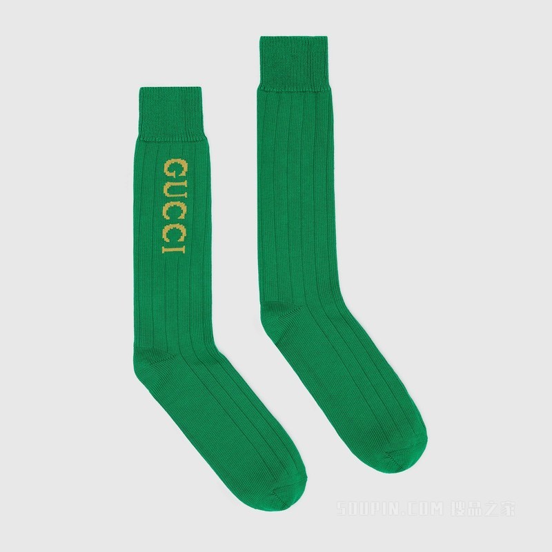 长款针织棉袜 绿色