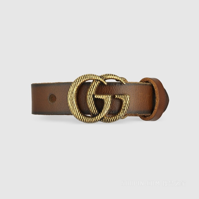 刻花双G皮革手镯 棕色皮革