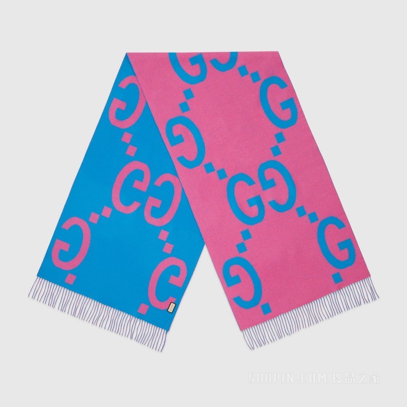超级双G羊毛提花围巾 粉色和蓝色
