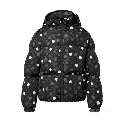 LV x YK MONOGRAM 手绘效果波点印花羽绒束腰夹克
