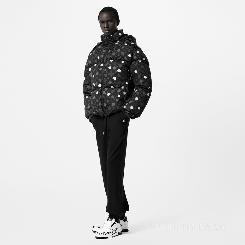 LV x YK MONOGRAM 手绘效果波点印花羽绒束腰夹克