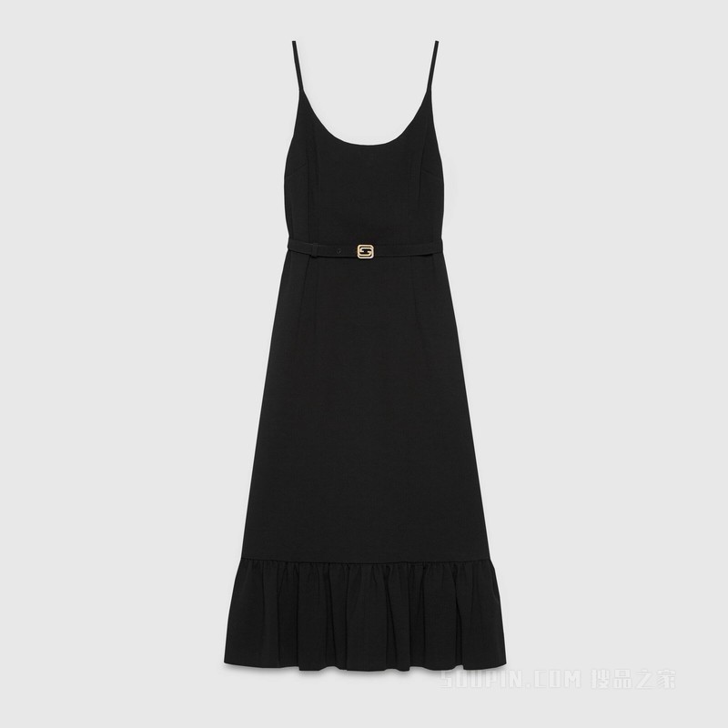 互扣式双G腰带貂绒连衣裙 黑色