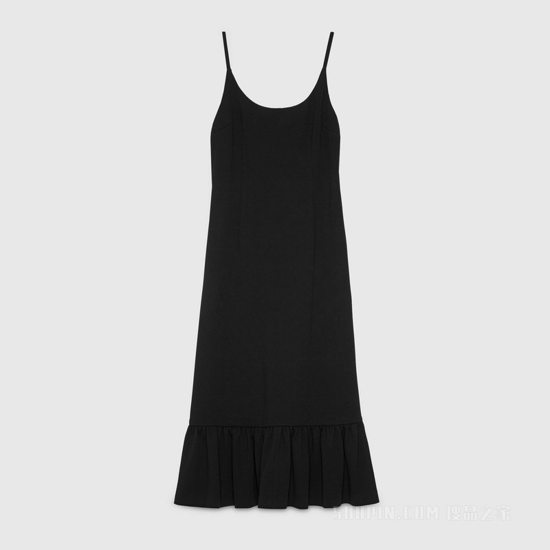 互扣式双G腰带貂绒连衣裙 黑色