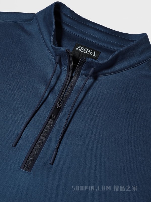 午夜蓝 High Performance™ 汗布羊毛全拉链企领毛衣