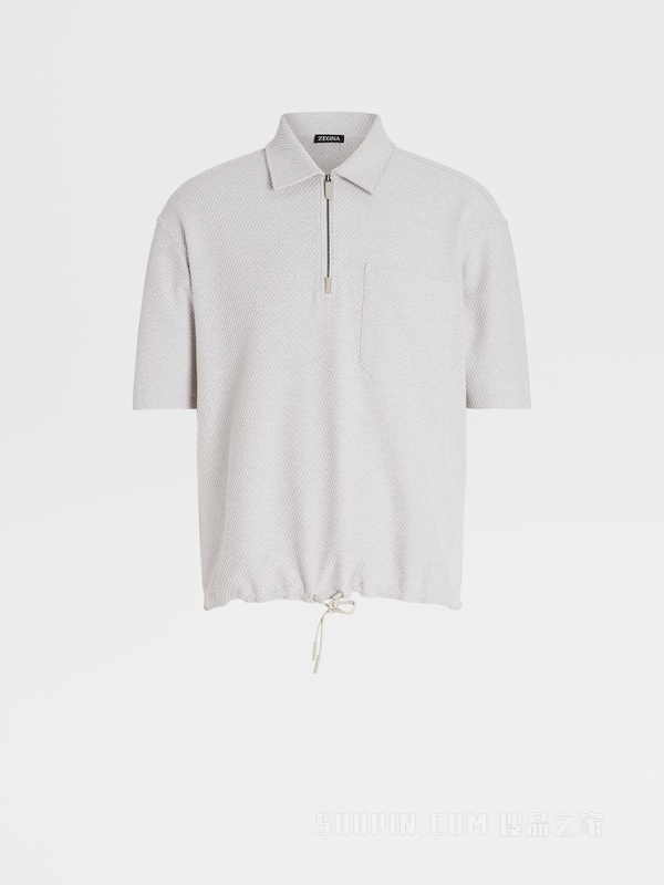 浅米色提花棉质短袖 Polo 衫