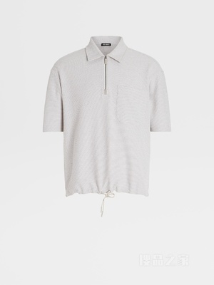 浅米色提花棉质短袖 Polo 衫