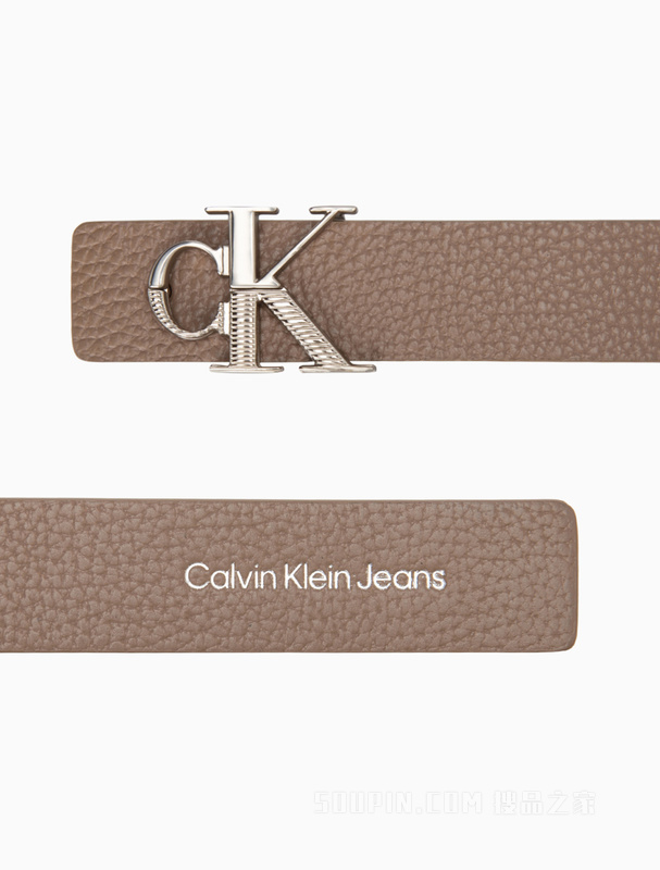 Calvin Klein 23春季新款女士时尚真皮字母扣孔荔枝纹牛皮腰带DC0533