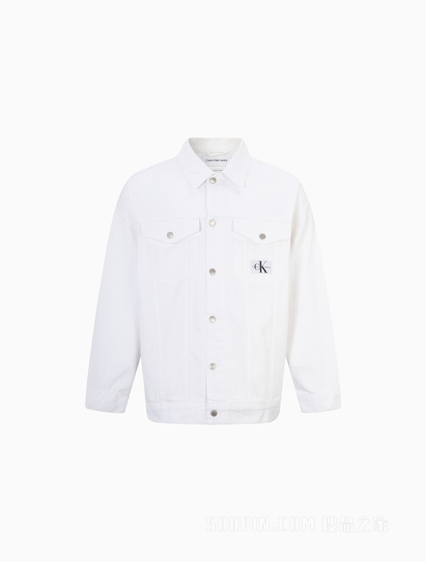 Calvin Klein 23春季男士宽松翻领棉质LOGO贴片纯白牛仔外套J320546