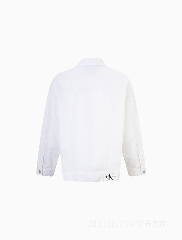 Calvin Klein 23春季男士宽松翻领棉质LOGO贴片纯白牛仔外套J320546