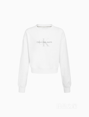 Calvin Klein 23春季新款女士时尚交叠LOGO印花纯棉短款卫衣J221167