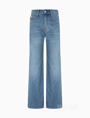 Calvin Klein 23春季新款女士经典LOGO贴片猫须高腰阔腿牛仔裤J221480
