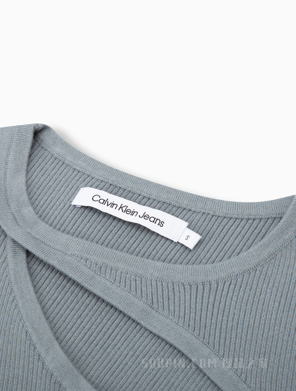 Calvin Klein 23春季女士性感镂空刺绣高腰版修身短袖针织衫J221129