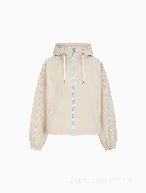 Calvin Klein 23春季新款女士时尚LOGO织带滚边休闲连帽单夹克J221116