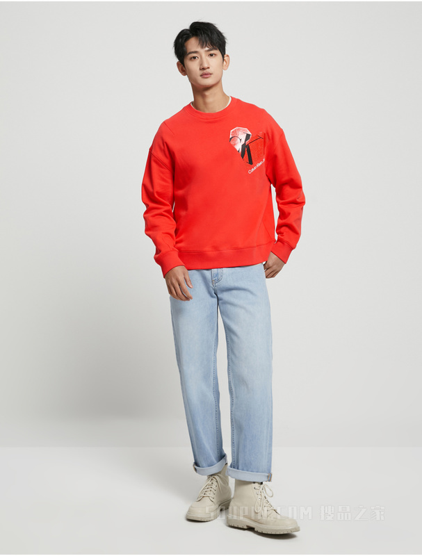 Calvin Klein 23春季男女情侣新年红本命年纯棉爱心宽松卫衣J400220