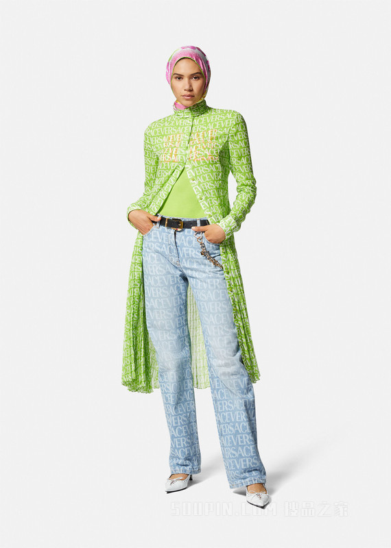 Versace Allover阔腿牛仔裤