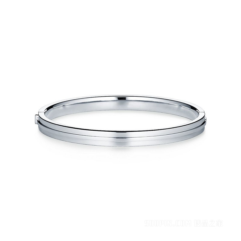 Tiffany T 系列 18K 白金镶钻铰链手镯，中号。