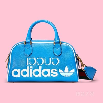 adidas x Gucci联名系列中号旅行包 亮蓝色皮革