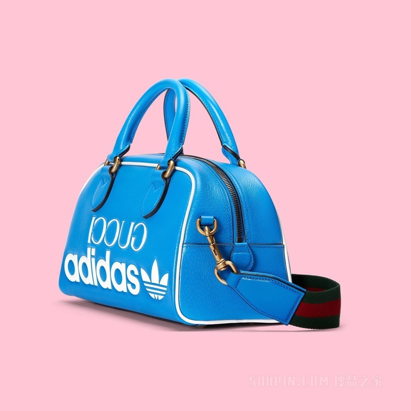 adidas x Gucci联名系列中号旅行包 亮蓝色皮革