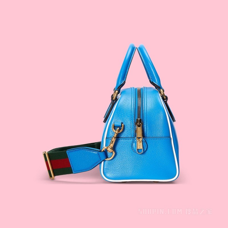 adidas x Gucci联名系列中号旅行包 亮蓝色皮革