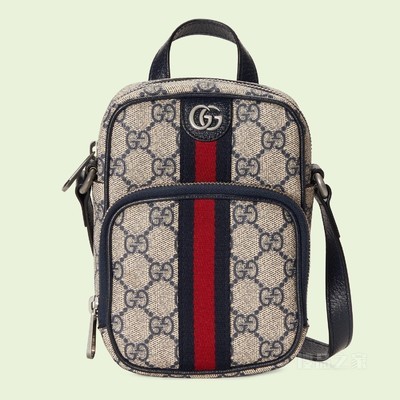 Ophidia系列GG迷你手袋 米色和蓝色Supreme帆布