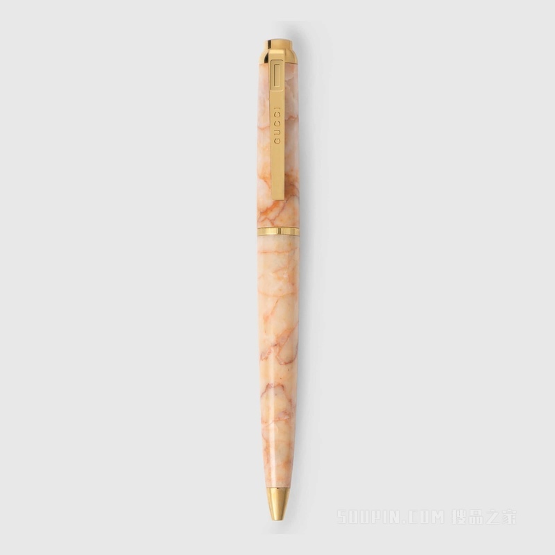 饰互扣式双G鳄鱼皮笔袋和笔套装 浅黄色大理石