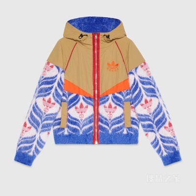 adidas x Gucci联名系列GG Trefoil飞行员夹克 蓝色和红色