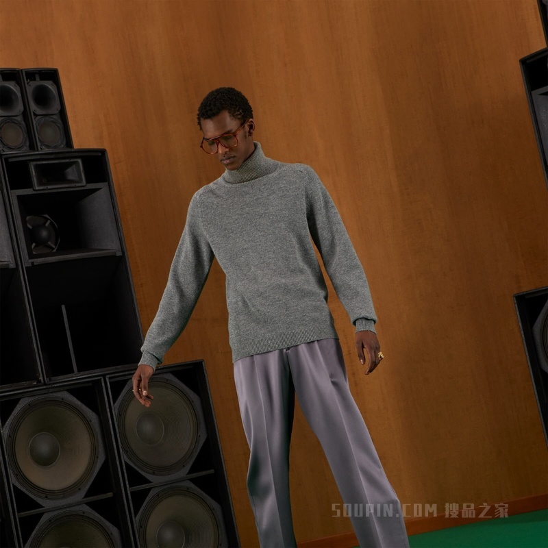 Gucci贴饰羊毛毛衣 灰色