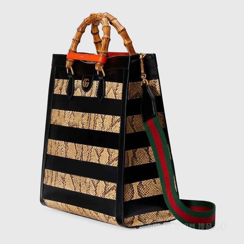 Gucci Diana大号竹节托特包 黑色和米色