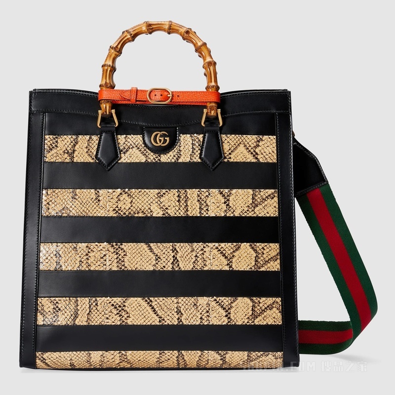 Gucci Diana大号竹节托特包 黑色和米色