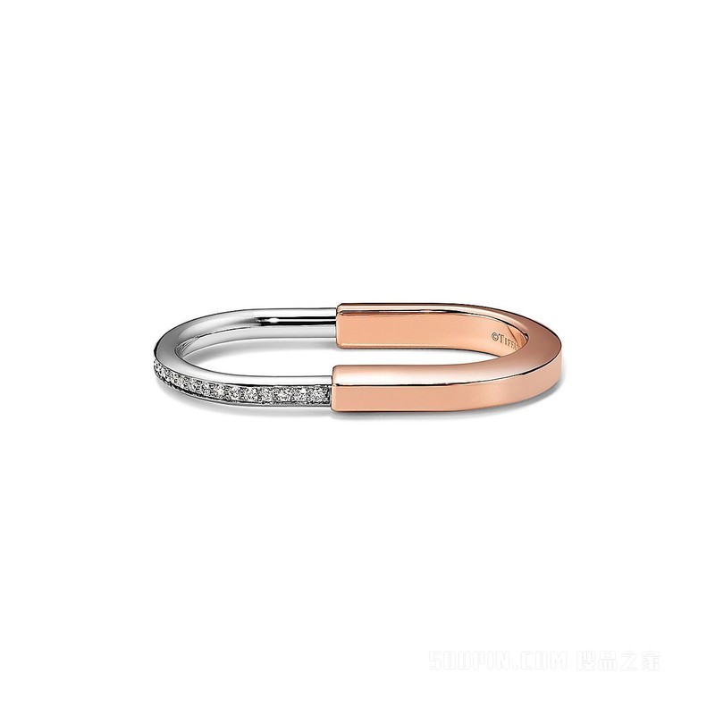 Tiffany Lock 系列 18K 玫瑰金和 18K 白金镶钻双指戒指
