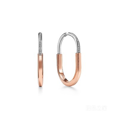 Tiffany Lock 系列 18K 玫瑰金和 18K 白金镶钻耳环，特大号