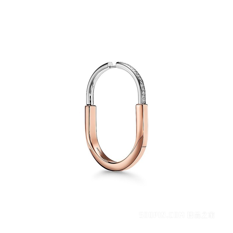 Tiffany Lock 系列 18K 玫瑰金和 18K 白金镶钻耳环，特大号