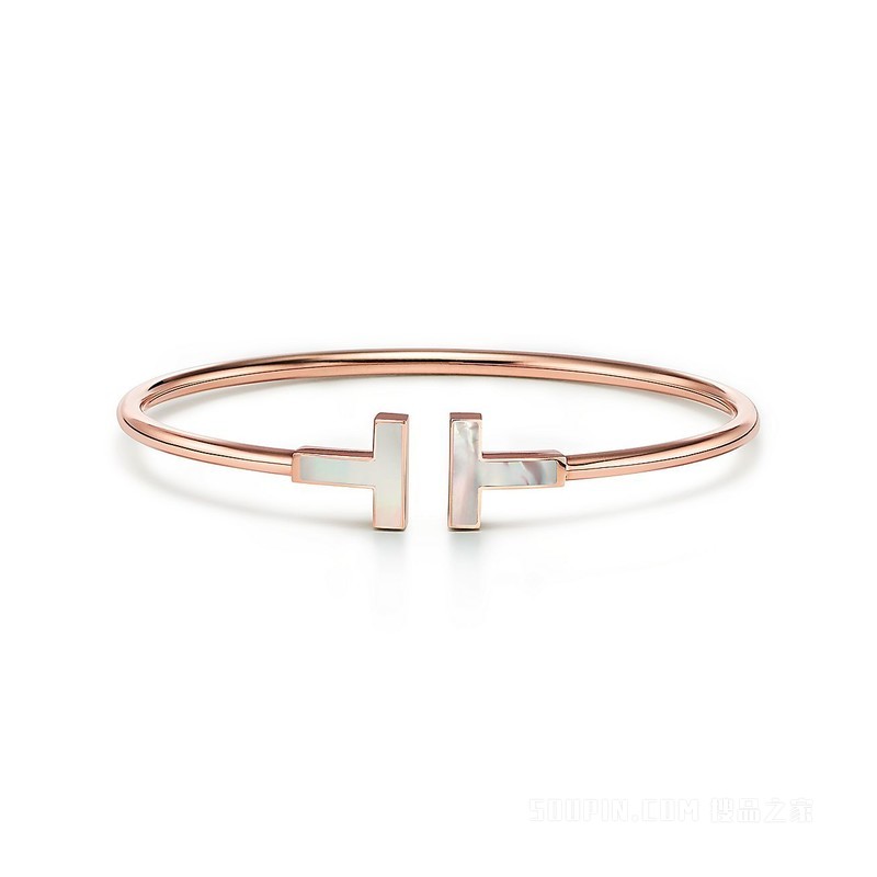 Tiffany T 系列 18K 玫瑰金镶嵌珍珠母贝线圈手镯