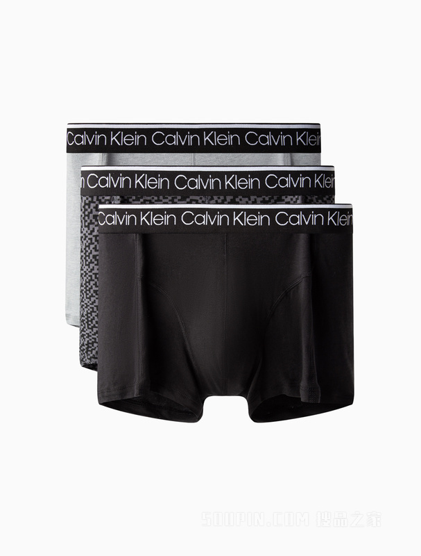 Calvin Klein 秋冬男三条装循环LOGO腰边棉质透气贴身平角内裤NP2421O