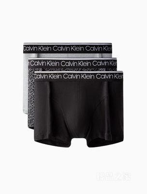 Calvin Klein 秋冬男三条装循环LOGO腰边棉质透气贴身平角内裤NP2421O