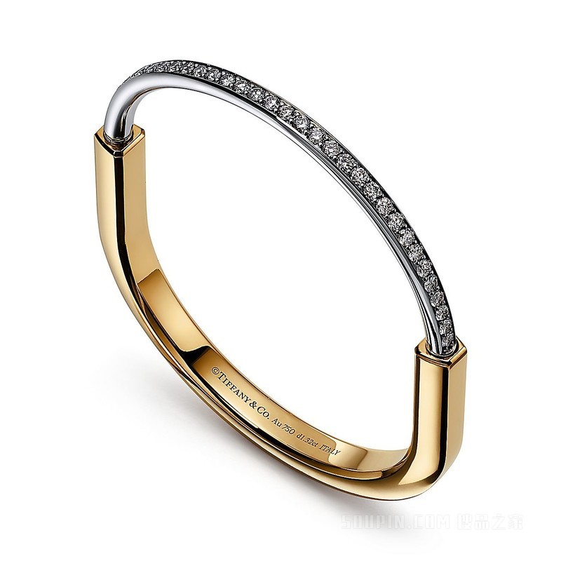 Tiffany Lock 系列 18K 黄金和 18K 白金半铺镶钻石手镯