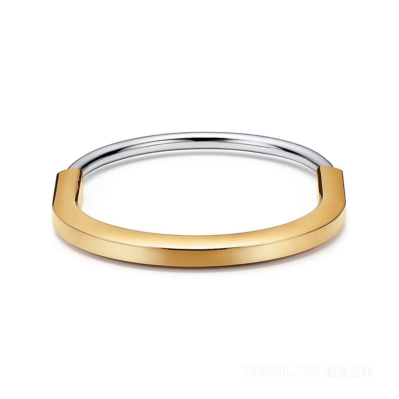 Tiffany Lock 系列 18K 黄金和 18K 白金半铺镶钻石手镯