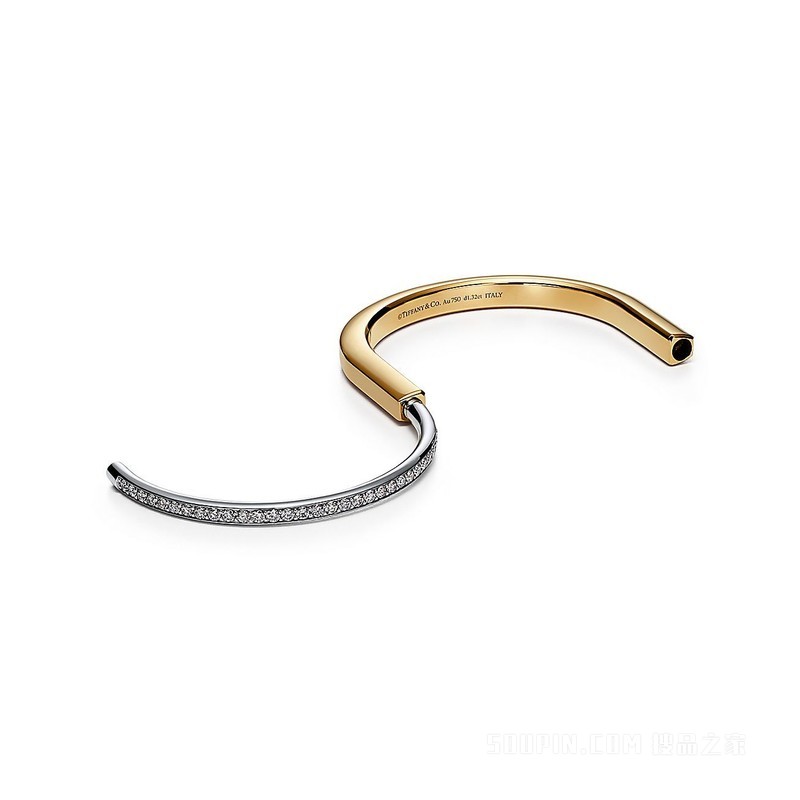 Tiffany Lock 系列 18K 黄金和 18K 白金半铺镶钻石手镯