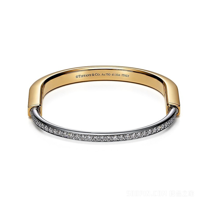 Tiffany Lock 系列 18K 黄金和 18K 白金半铺镶钻石手镯