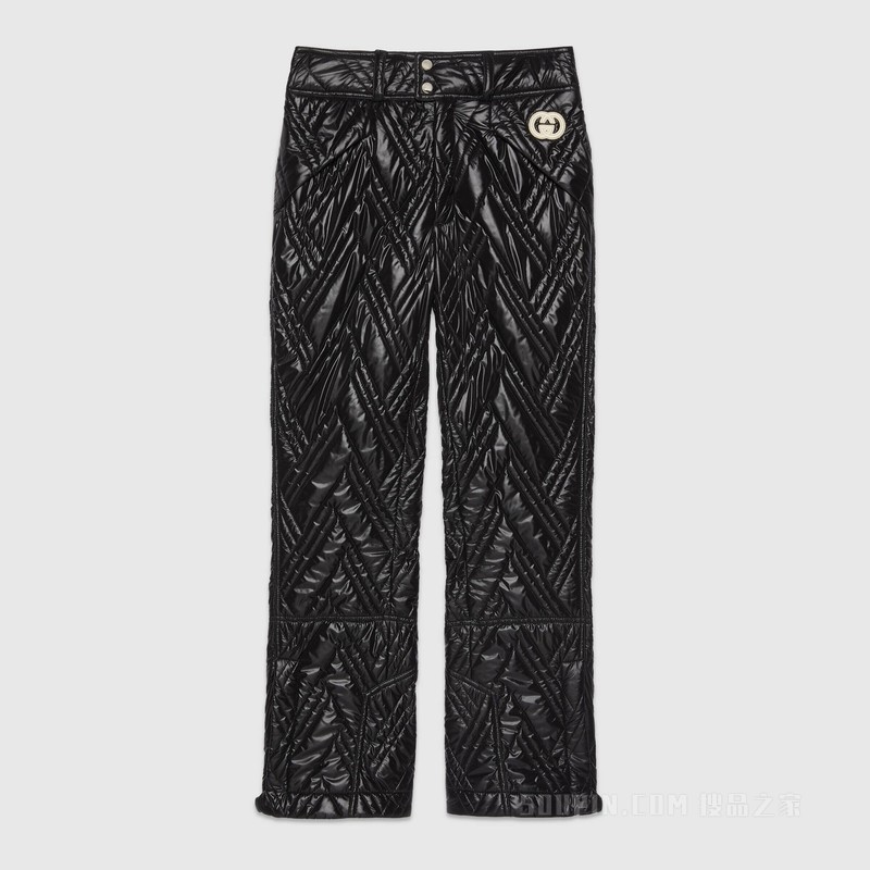 绗缝尼龙长裤 黑色和象牙白色