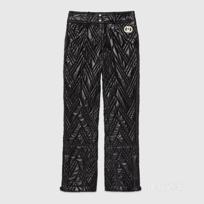 绗缝尼龙长裤 黑色和象牙白色