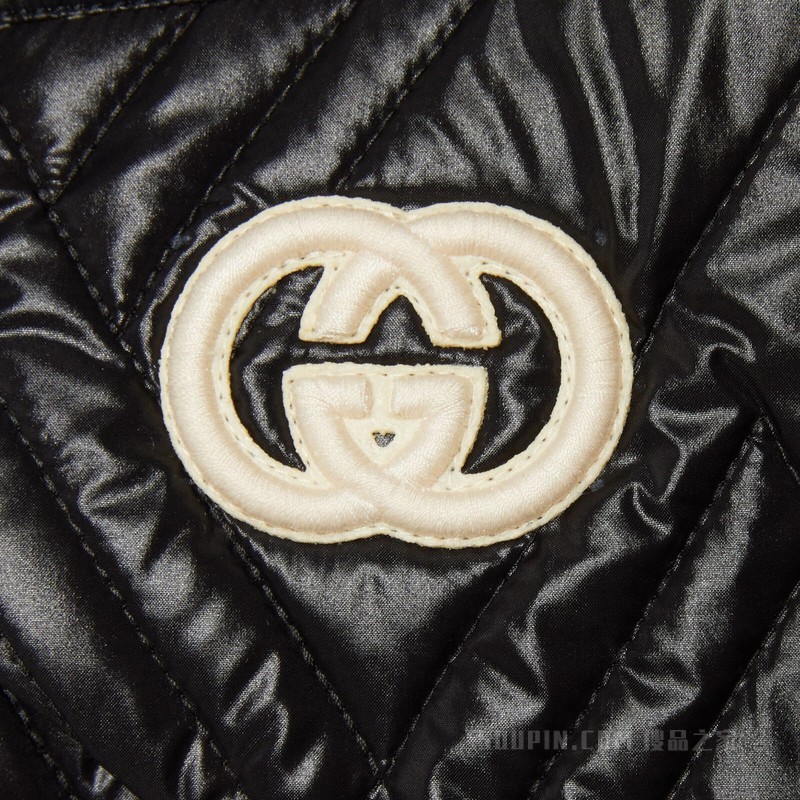 绗缝尼龙长裤 黑色和象牙白色