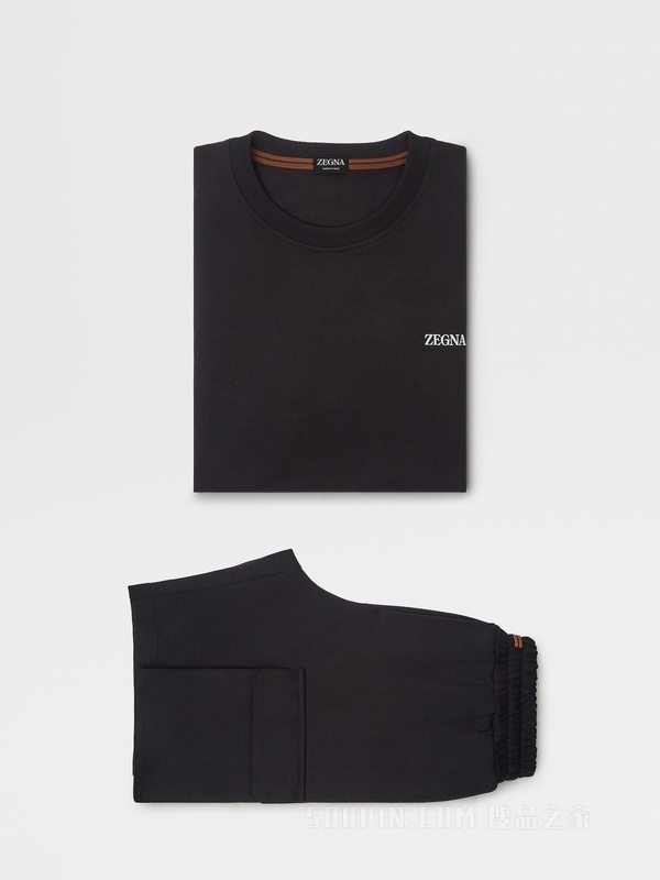 黑色棉质短袖运动衫