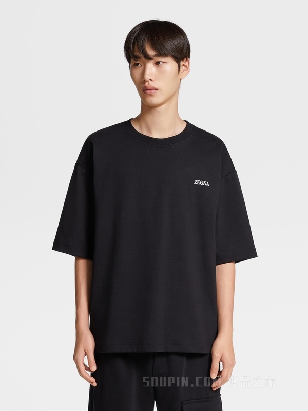 黑色棉质短袖运动衫