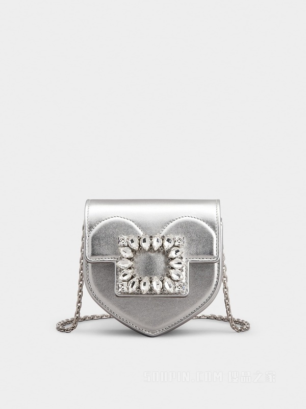 Clutch Love钻扣超小号皮革手拿包 银色